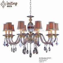 Zhongshan Laiting Fantaisie Design 10 Lumières Intérieur Lustre En Cristal Bougie D&#39;or avec Abat-Jour